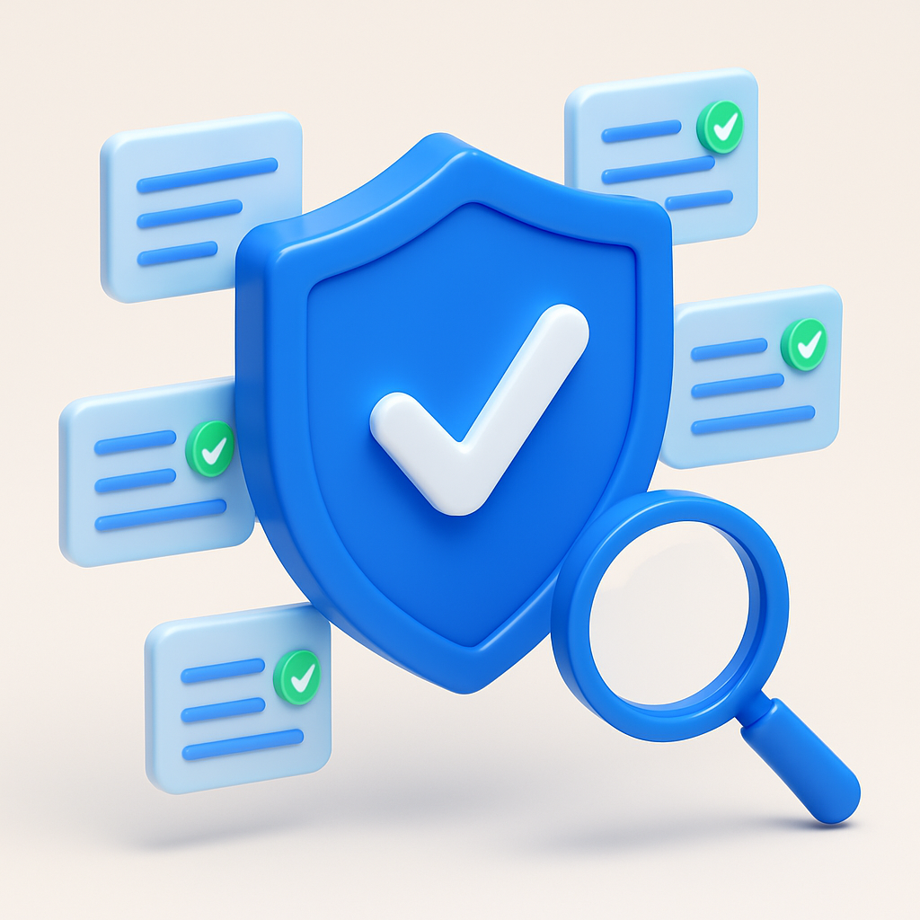 3D illustration of a validation shield verifying data rows